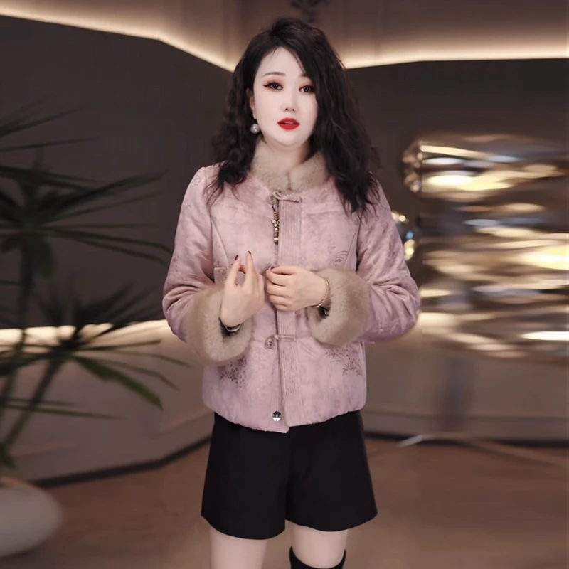 提花精纺新中式国风短款棉服2025冬季新款时尚洋气减龄宽松外套女