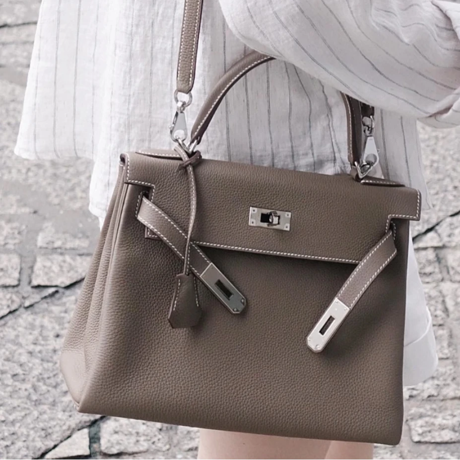 99新 Hermes/爱马仕 【小池专属】kelly28 大象灰 银扣 togo 框J刻