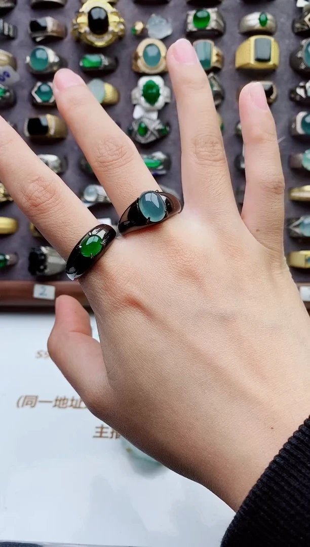 银S925镶嵌戒指翡翠❄****️天然翡翠男戒