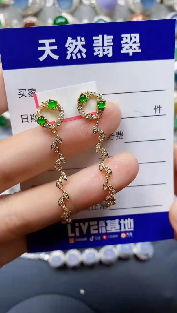 翡翠银S925镶嵌耳饰358