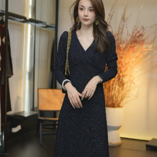 【刘真真晚夜星河】Z241林林法式星星温柔大气气质连衣裙显瘦QC