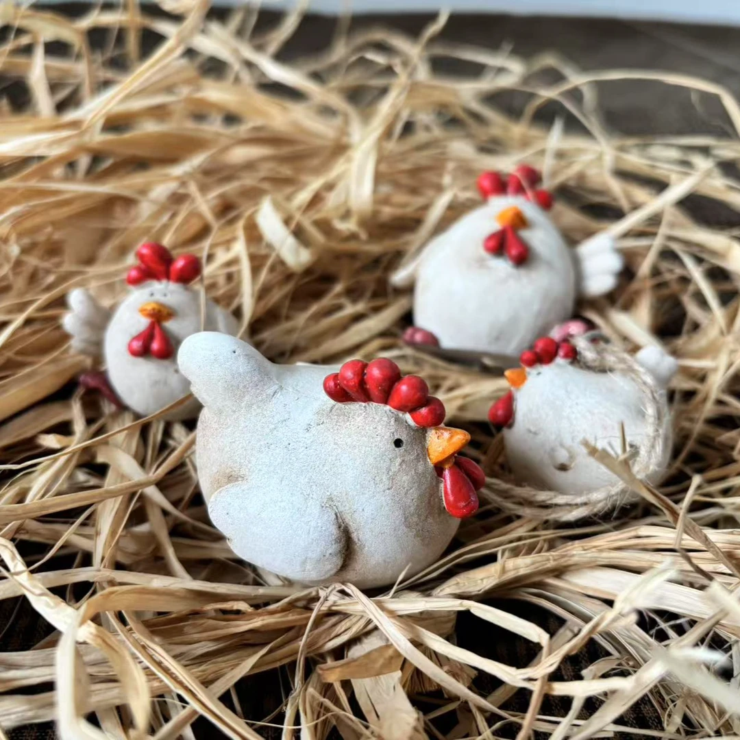 田园乡村风创意可爱小鸡树脂立体迷你摆件手工车载玩具动物公仔