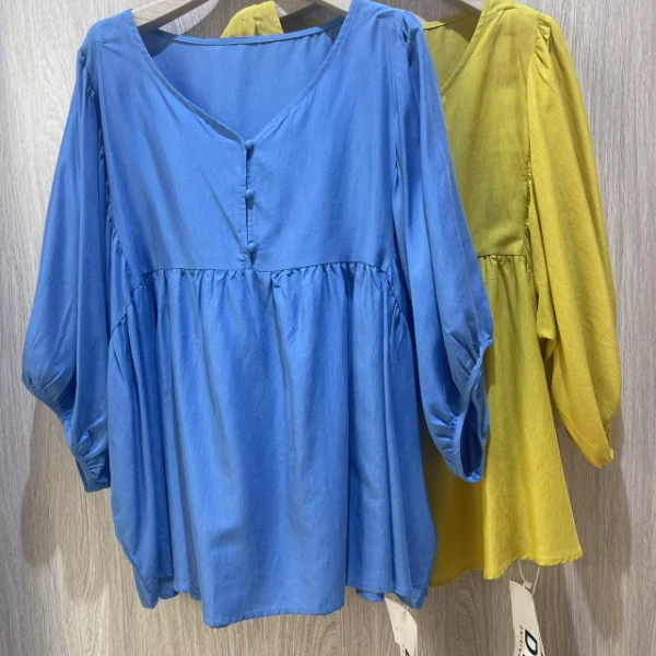 胖向向夏装新款25205简约大方款泡泡袖舒适百搭小衫