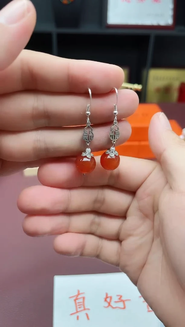 玛瑙/玉髓耳饰银S925镶嵌230000