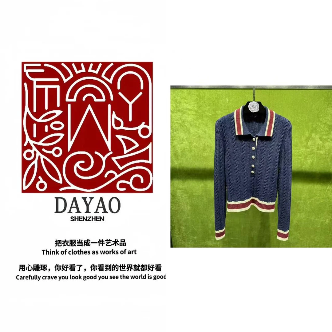 「DAYAO」秋冬针织衫宽松型毛衣长袖休闲针织女常规设计师WYAF25102