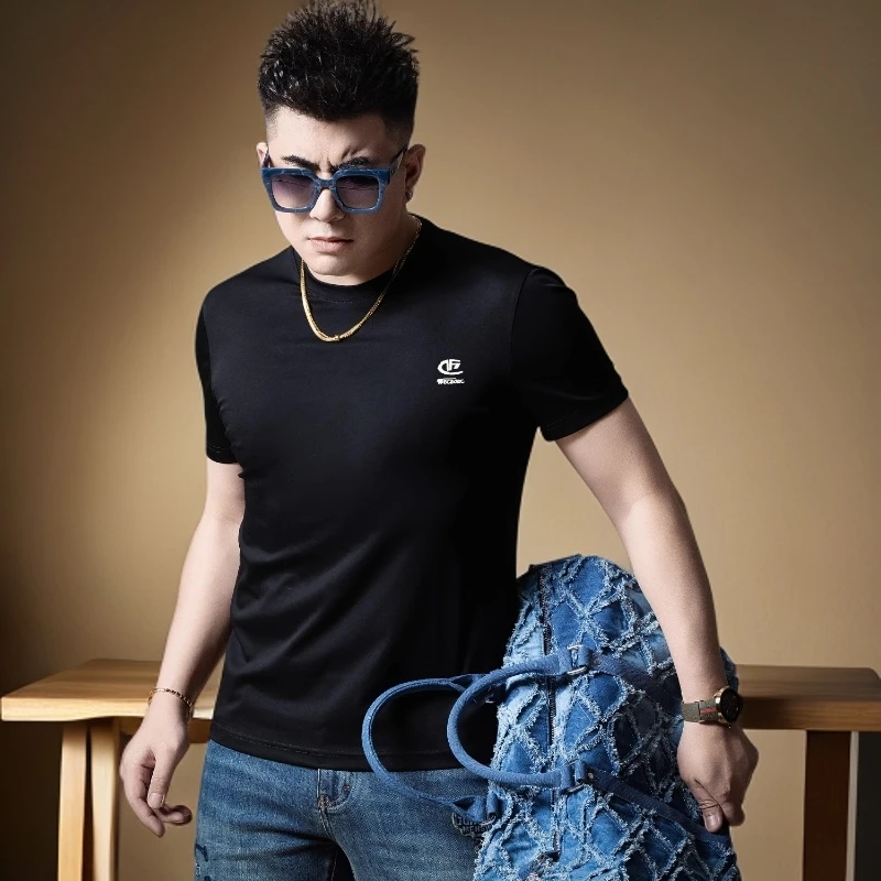 维斯克纳时尚潮牌男装夏季新款美式高街修身简约字母男士短袖T恤