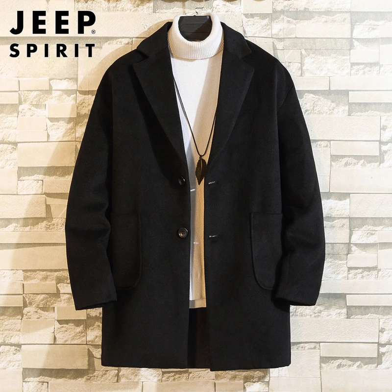 JEEPSPIRIT风衣外套男士中长款2025春季时尚简约韩版百搭帅气毛呢