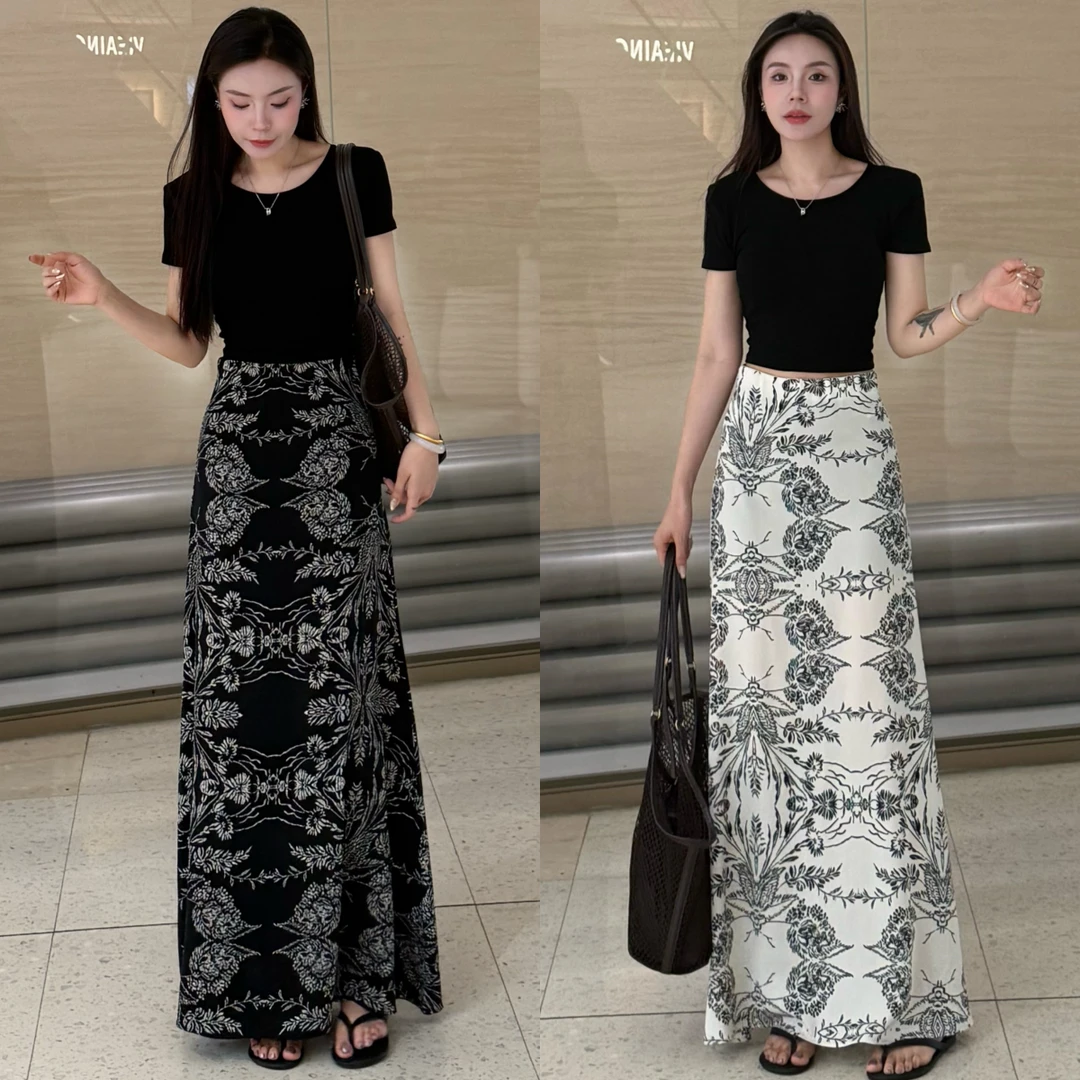 (极简长裙)夏季新款百搭显瘦高腰收腰A版加长半身裙