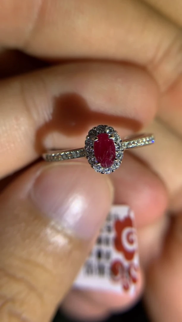 戒指银S925镶嵌红宝石天然