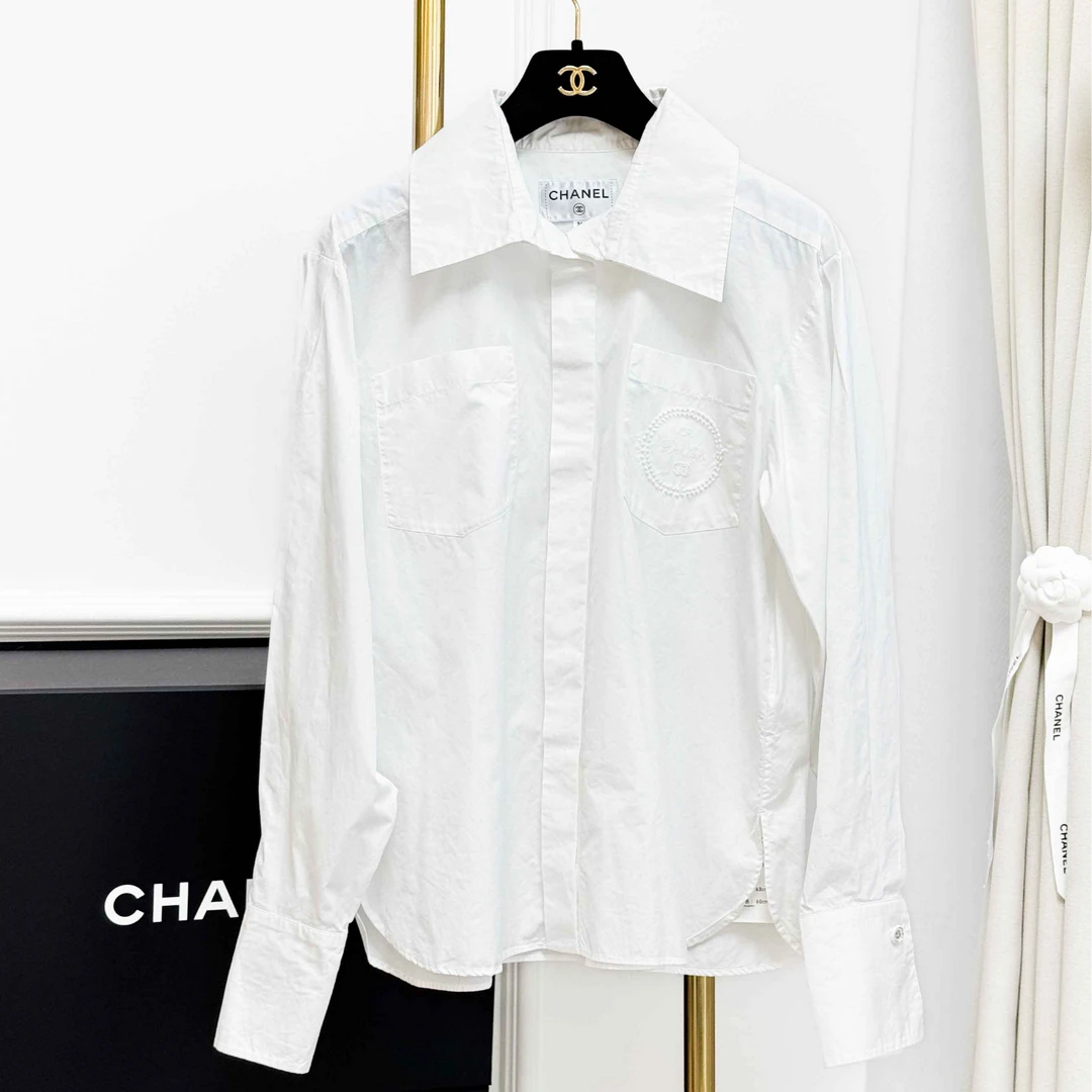 99新 Chanel/香奈儿 36码 白色 双口袋 长袖衬衫
