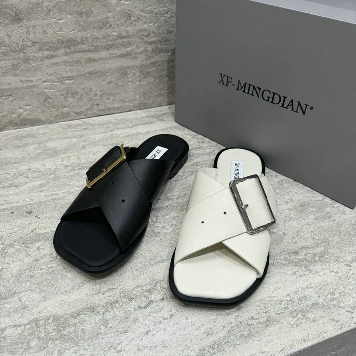 欧洲站浅口夏季方头平底胶粘鞋一字拖女鞋外穿时尚黑白凉拖鞋