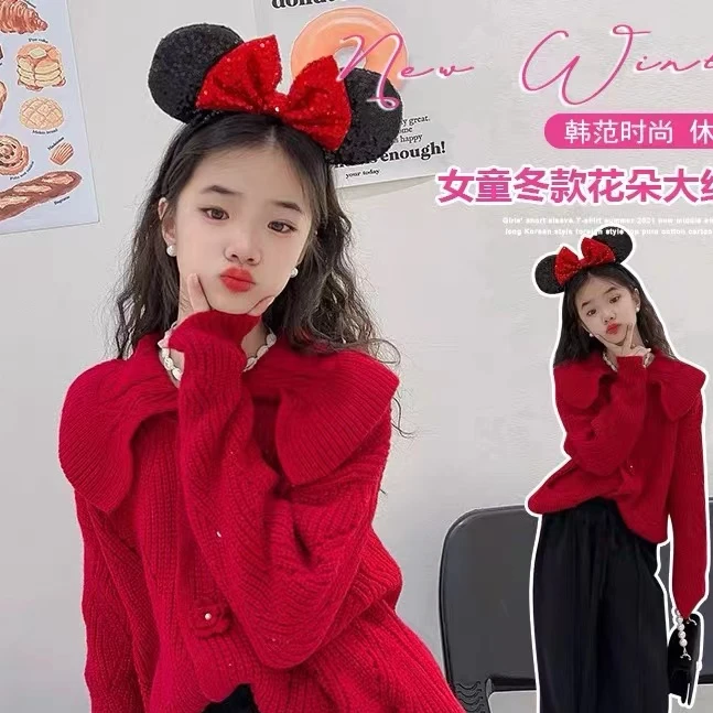 年货款女童大翻领毛衣234
