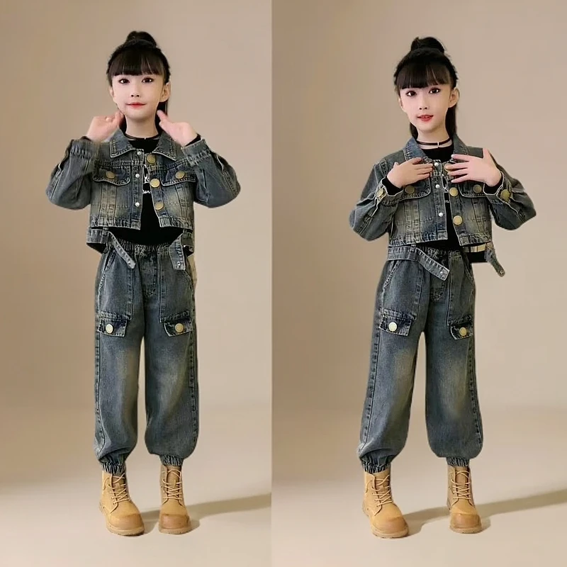 女童秋装2025新款套装牛仔两件套洋气潮网红时尚春季宽松中大童