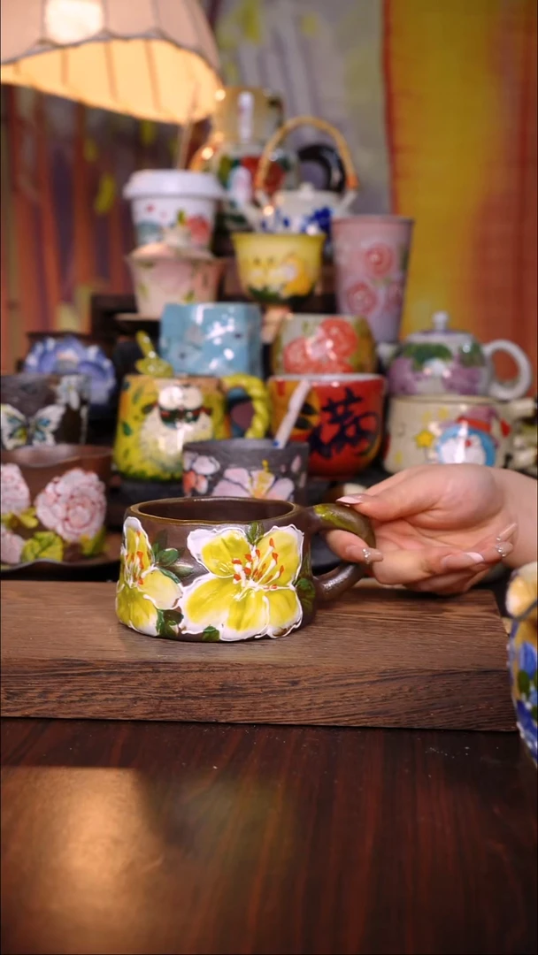 杯子陶泥垚手作 景德镇手工手绘陶瓷器物