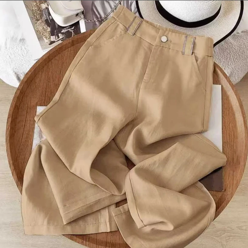 7108天丝亚麻休闲直筒裤女裤松紧高腰裤子女宽松阔腿裤显瘦