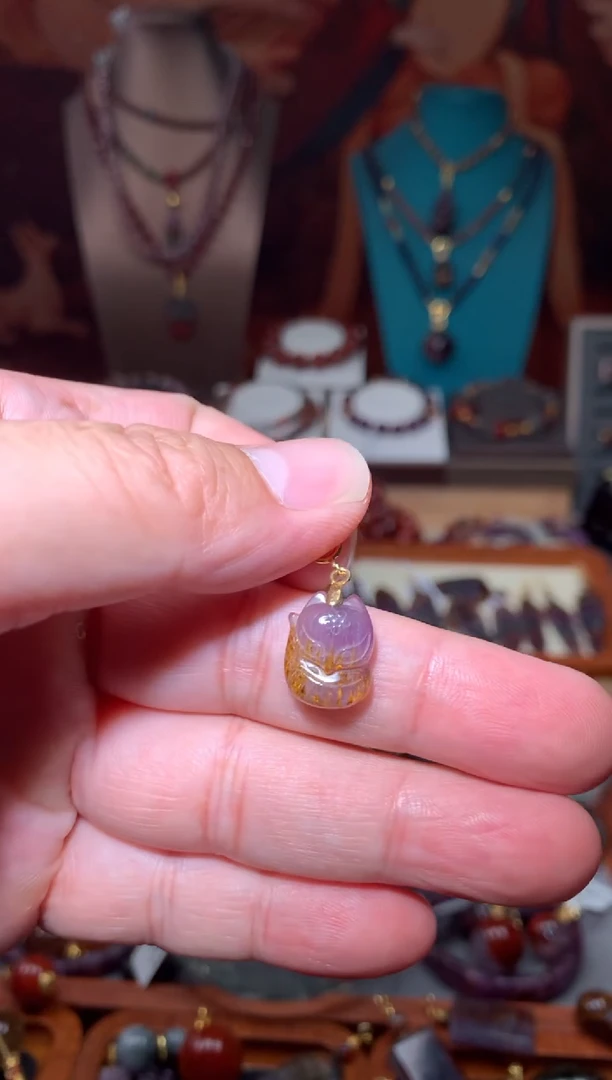 未镶嵌珠宝半成品水晶极光紫钛大头狐提溜