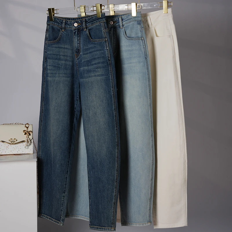 宝丫轻奢  T女式时髦复古宽松显瘦镰刀阔腿牛仔裤K2360