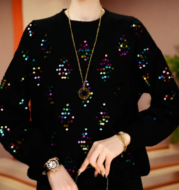 国颐 秋冬保暖抗起球高端显瘦百搭减龄气质时尚毛衣V24Z603