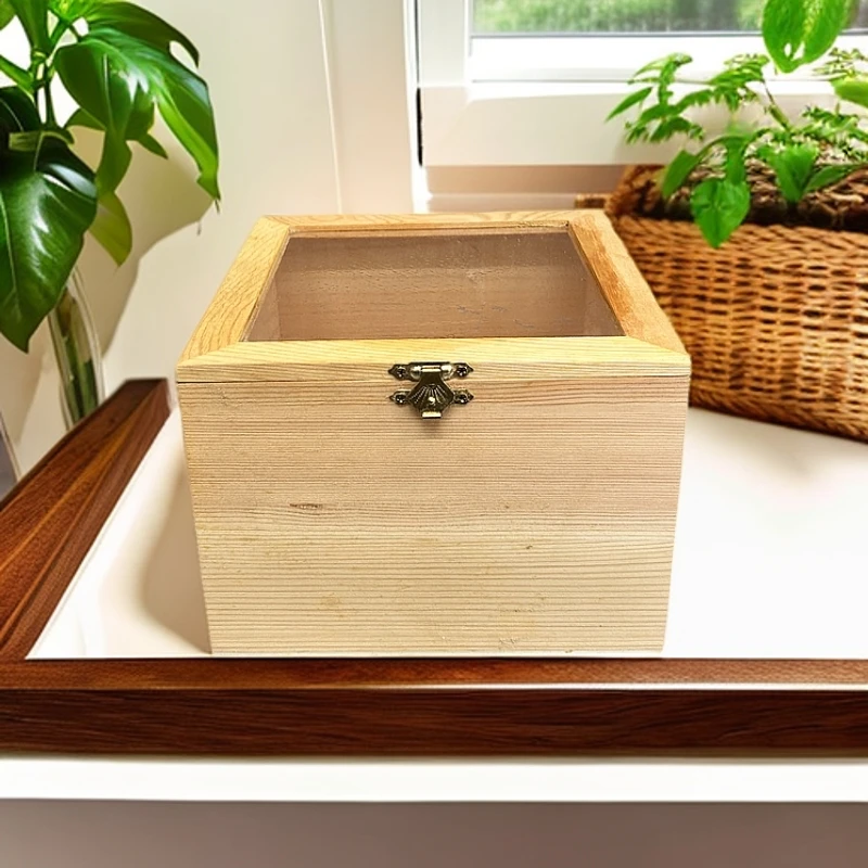 正方形木质收纳盒永生花盒节日伴手礼盒礼品有机玻璃盖首饰盒