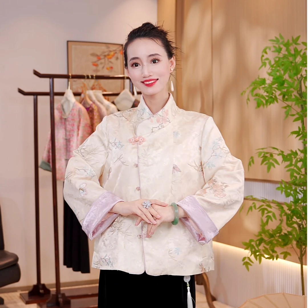 冬季羽绒服新中式女装外套三合一90白鹅绒绣花可拆卸内胆JX0211
