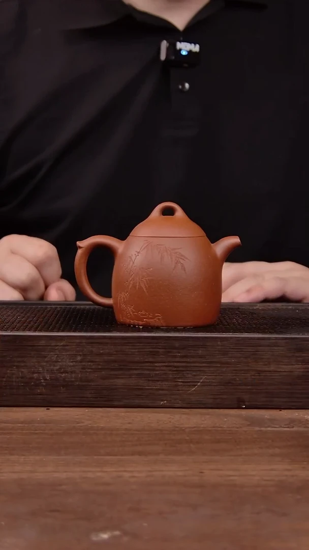茶壶紫砂红清水秦权    刻绘 竹子200CC    微瑕