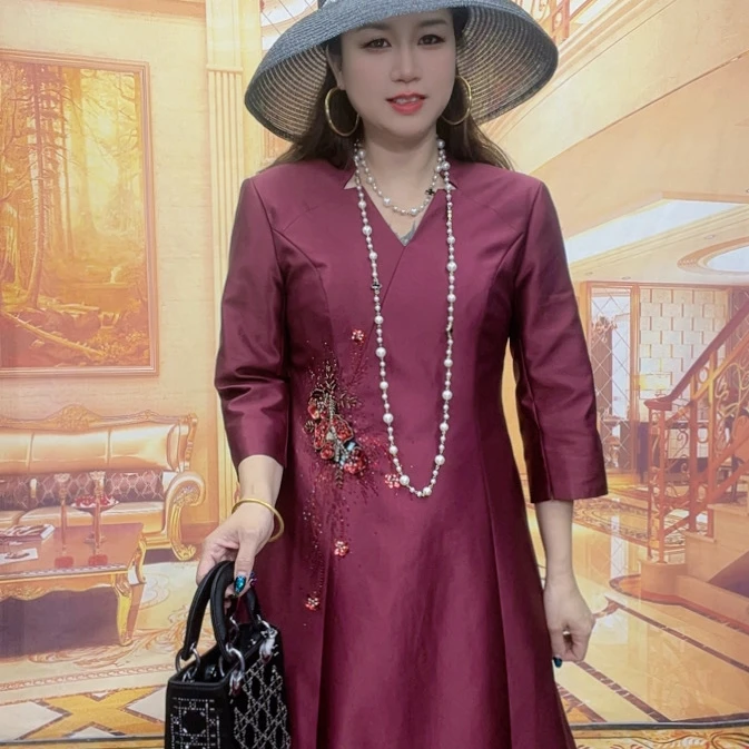 9980新款年轻妈妈婚宴礼服高贵优雅喜婆婆婚礼旗袍喜服显瘦连衣裙