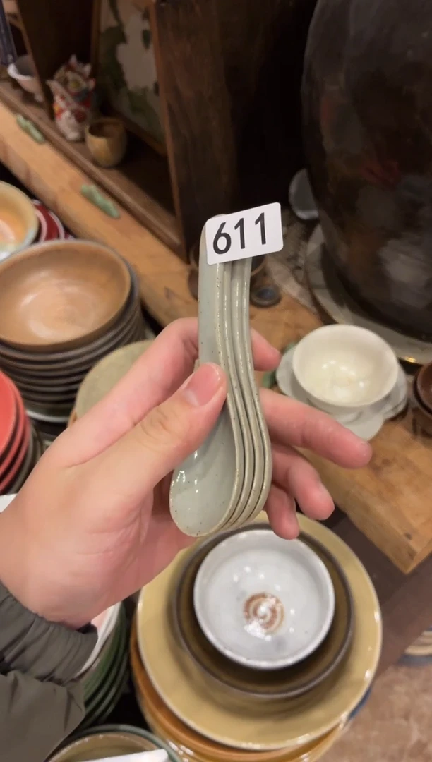 瓷片快****o611灰釉小勺4个