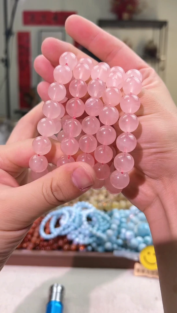 芙蓉石手链未镶嵌13mm+西柚粉水（多样性发一）