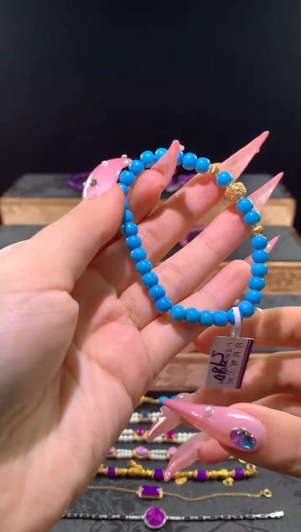 18K金镶嵌绿松石.手串