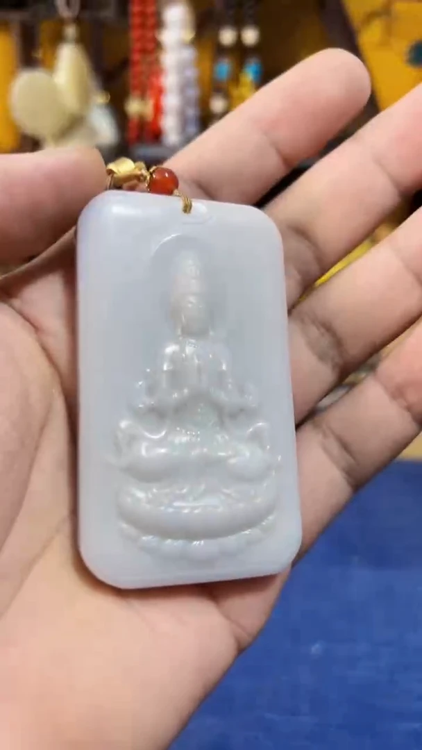 和田玉未镶嵌挂件和田 羊油观音牌（飞铃文玩）