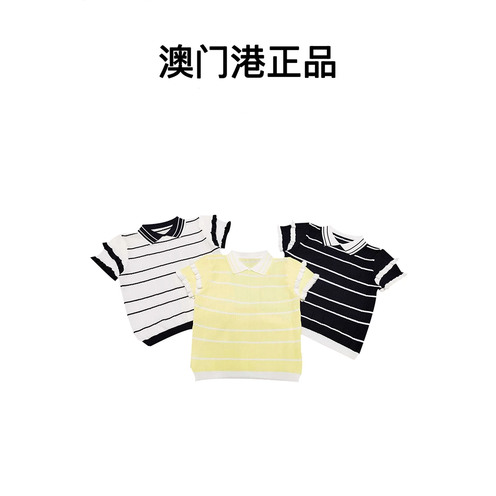 澳门港正品条纹常规款夏季宽松型毛针织衫韩版polo圆领女#6227
