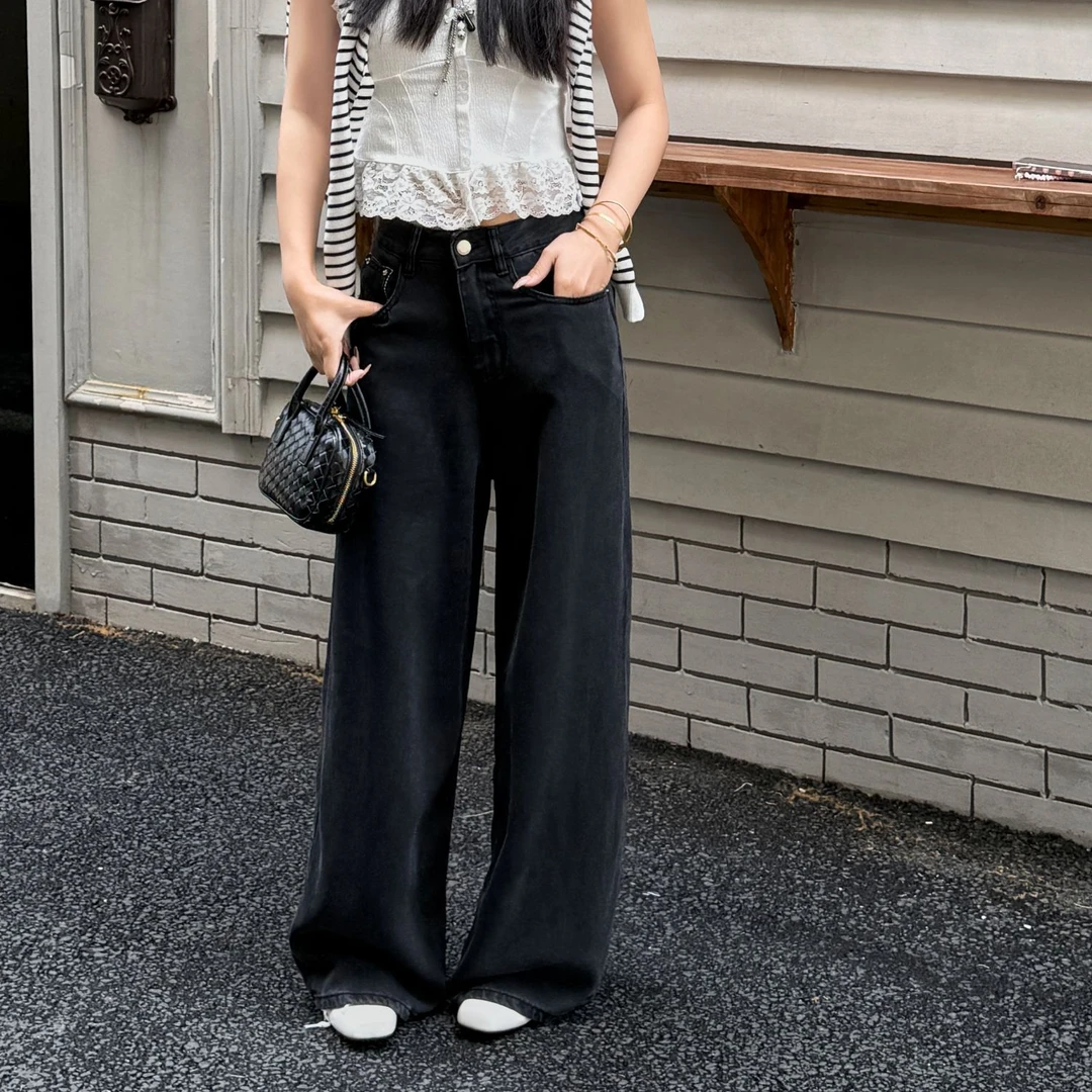 ZM长裤拉链复古水洗牛仔裤显瘦百搭轻熟风港风7011