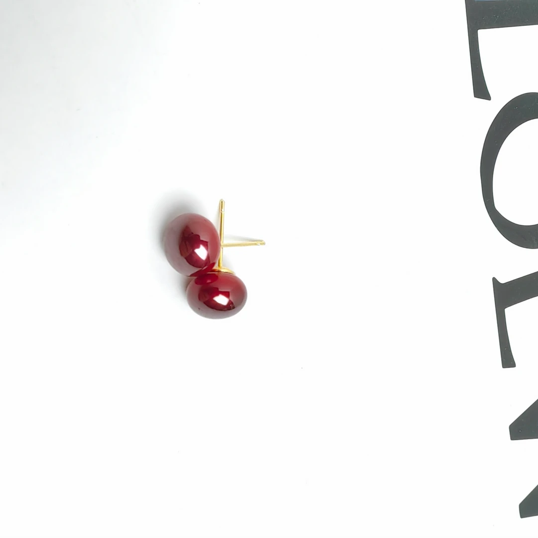 铜合金仿珍珠耳饰 560 红色炫彩馒头珠耳饰
