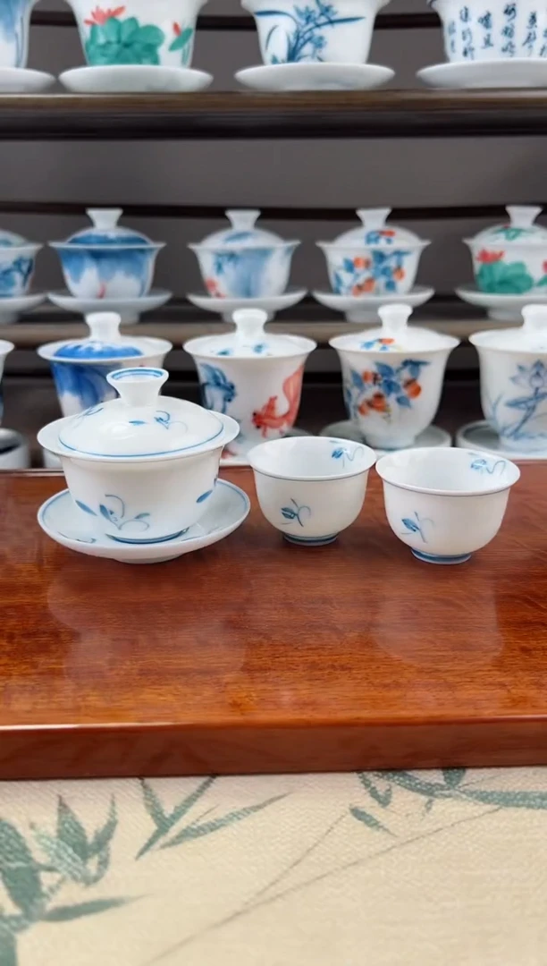 微瑕玉兰80ml三才盖碗+小美人杯2个