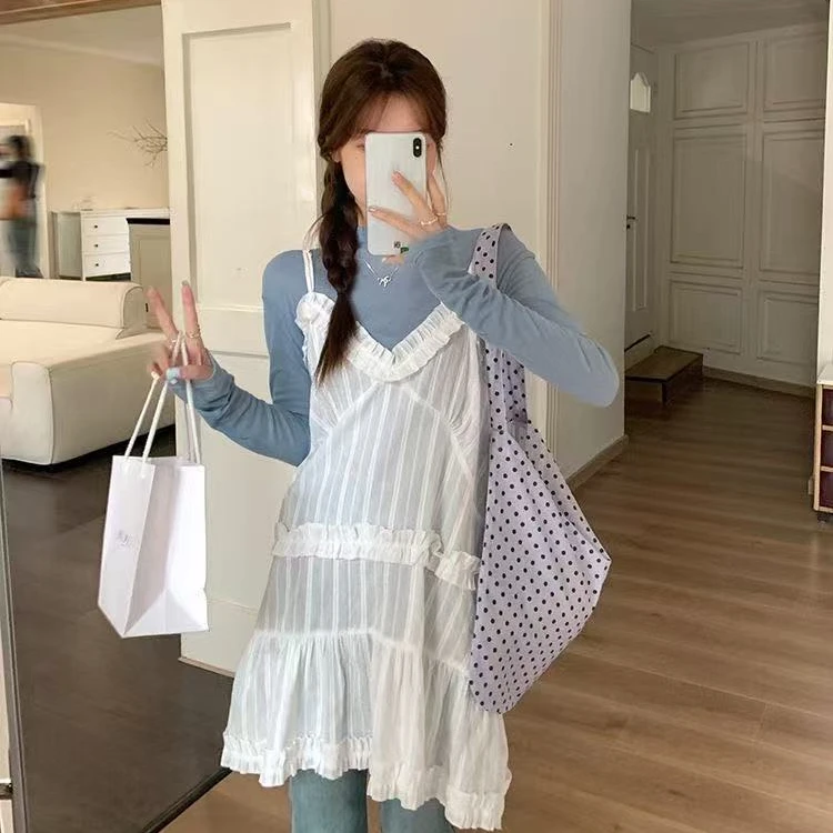 INS风显瘦森系春秋时尚套装辣妈吊带韩版裙子D204