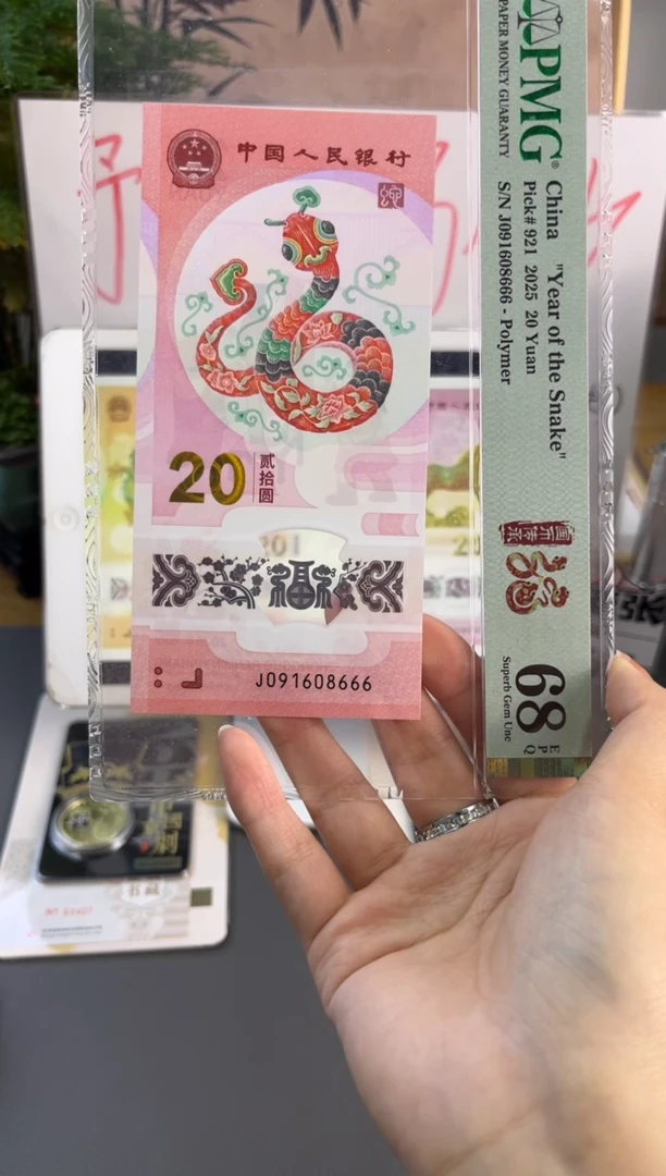 塑料蛇钞倒置号PMG68分 J091608666尾豹子6