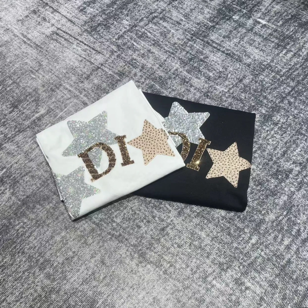 【依】2025新款春夏亮片星星短袖D2045