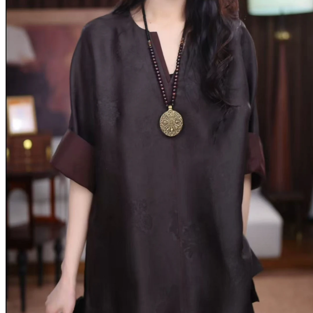 【瑾瑜】 新中式时尚复古显瘦夏季百搭文艺季宽松国风半袖短款上衣