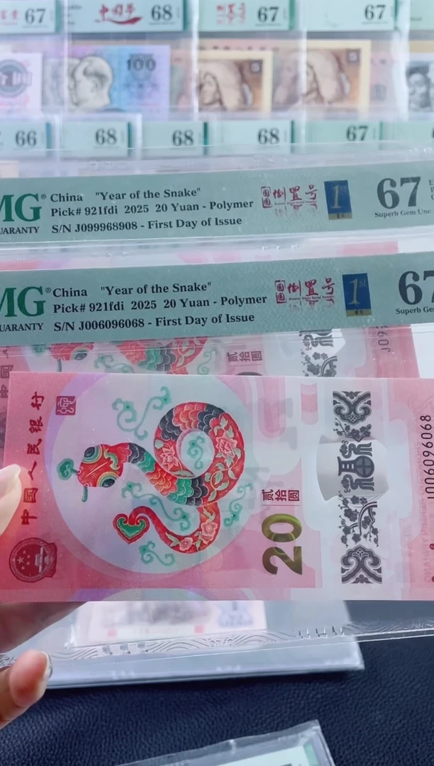 塑料蛇钞 首日标 67 分圆圆尾8