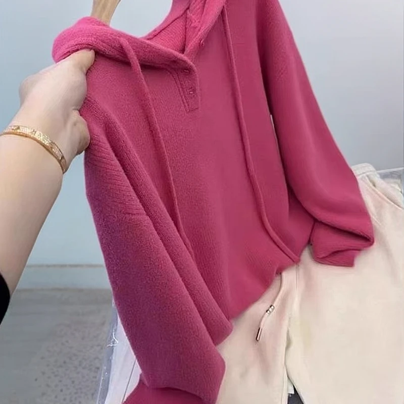 【芊荨精选】秋冬新款百搭时尚显瘦纯色连帽套头针织衫S243#