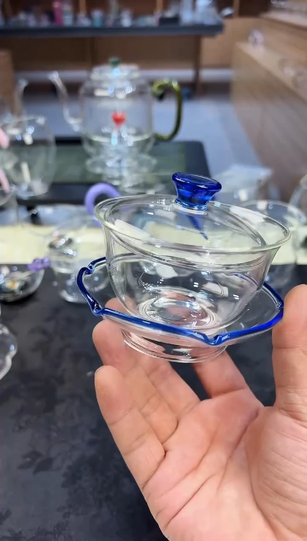 宝蓝色沁莲盖碗200ml金标简装发货