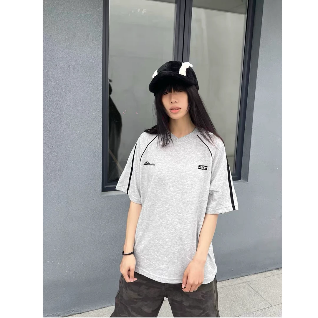 夏季美式复古运动风户外速干T恤中性风短袖t恤女百搭休闲情侣上衣