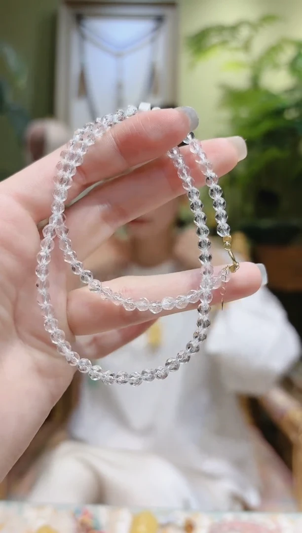 【闪购商品】水晶项链18K金镶嵌切割面白水晶锁骨链