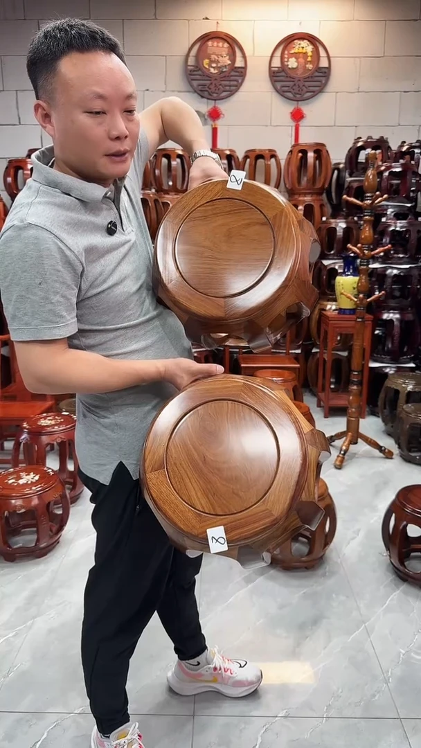 花梨木类坐具  原木色小号鼓凳一对（两条）8号