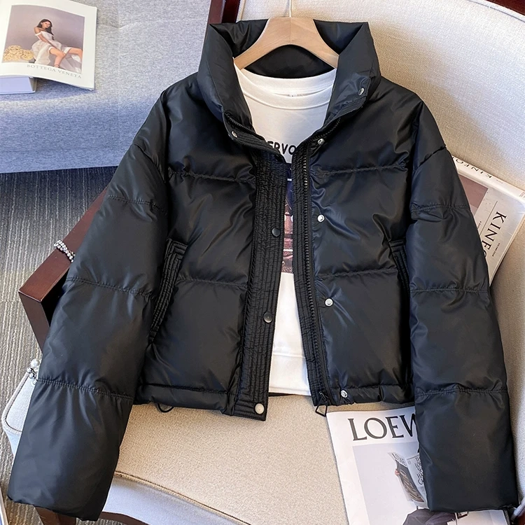 【良维服饰】1432立领免洗pu皮羽绒服女短款2024冬季新今年流行外套