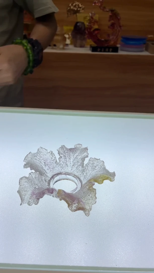 琉璃手工艺品百财叶子茶漏架淡紫色