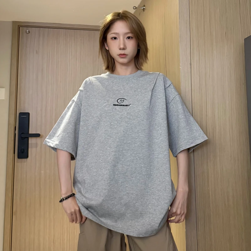 unmeasurable/不可度量夏季圆领T恤男刺绣百搭短袖情侣款宽松半袖