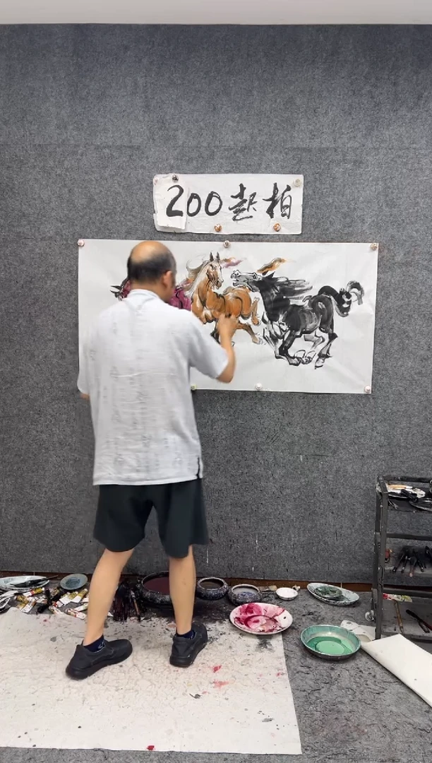 国画三骏雄风  带收藏证书