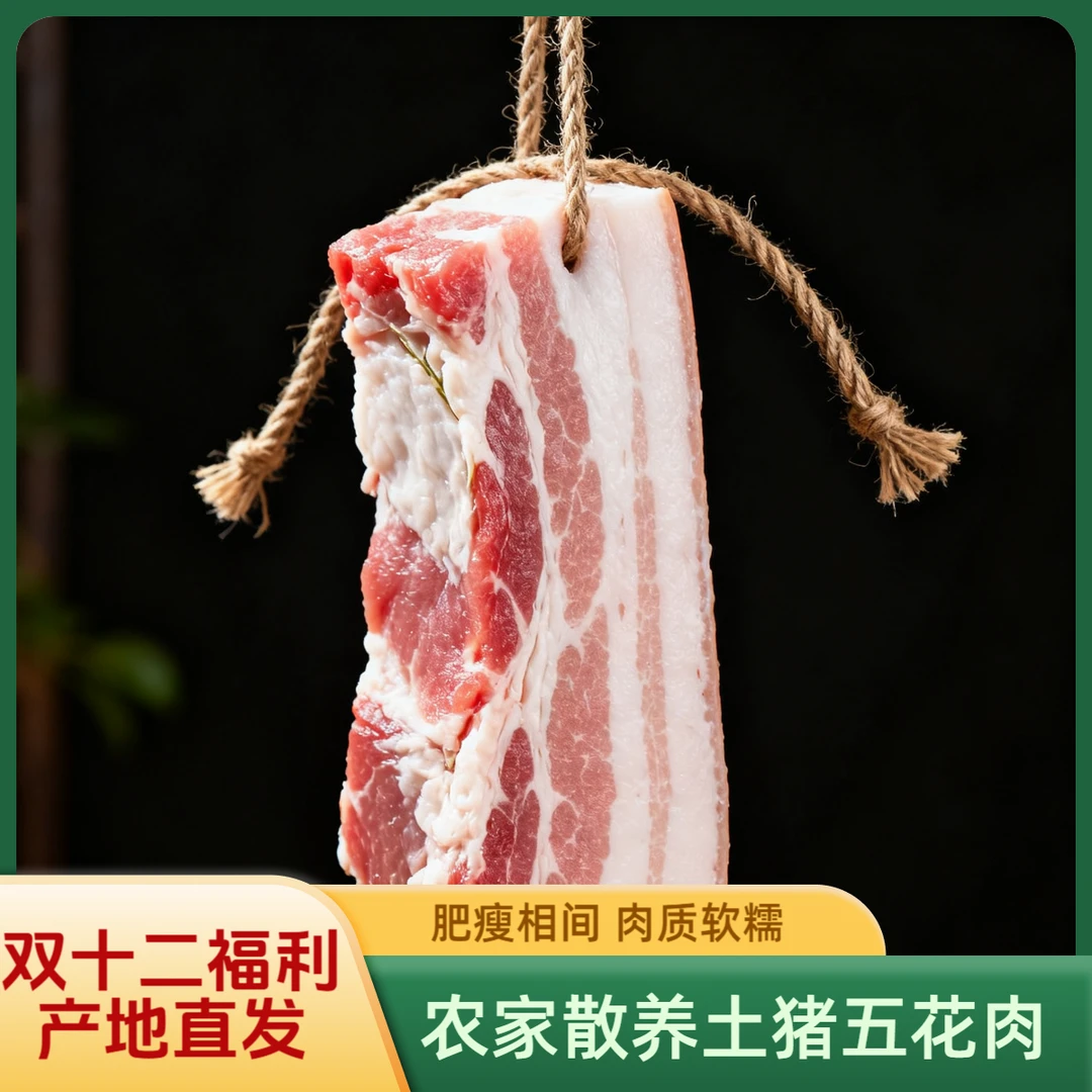 【买3斤送2斤】黄河流域散养白毛土猪带皮五花肉河南发货顺丰包邮斤