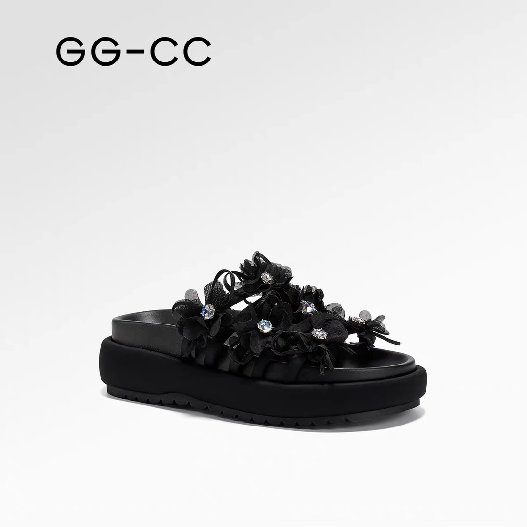 【仲夏晚风】GGCC2025夏季新款法式波嬉风厚底拖鞋女繁花半拖鞋子